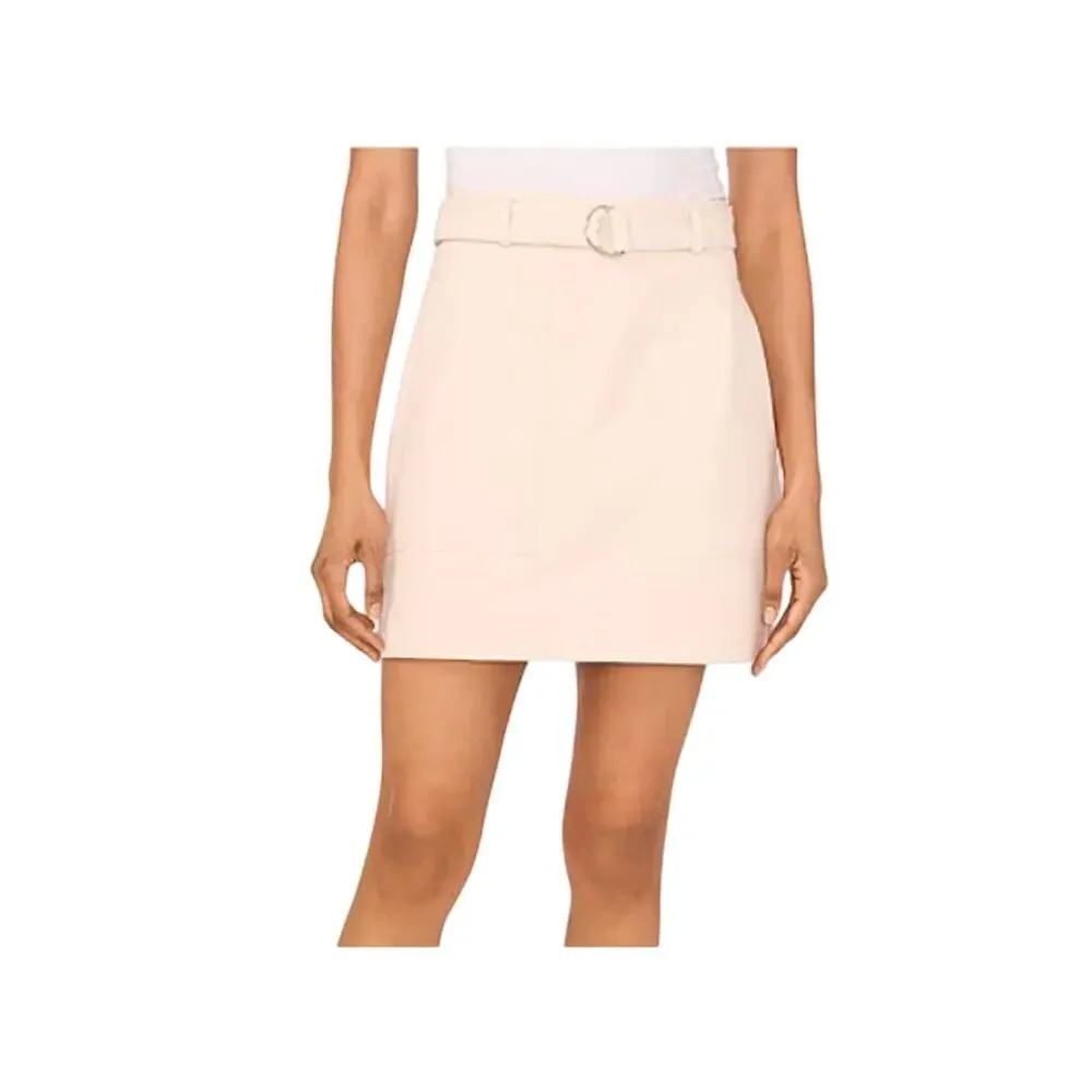 1. STATE Linen Blend Belted Mini Pencil Skirt White Swan Size 6